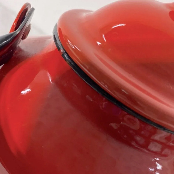 Vintage Red Enamel  Kettle Teapot With Handle - Picture 12 of 14